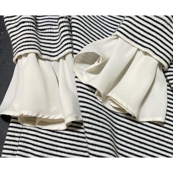 Loft Striped Women's Sweater Ruffle Cuff Boat Neck Black Cream Size M Medium - Picture 5 of 6